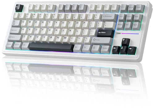YUNZII YZ87 Dichtung Mechanische Tastatur, TKL Wireless Hot-Swap Gaming Tastatur mit 4-Layer Polsterung, BT5.0/2.4G/USB-C NKRO RGB Hintergrundbeleuchtung Tastatur für Win/Mac(Weiß,Milk Switch)