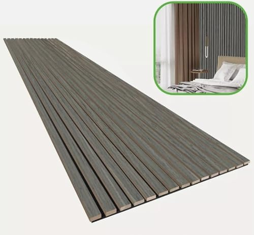 Acoustic Wall Panelling 2400mm x 600mm Decorative 3D Slatted Wood Effect (Smoked Grey)