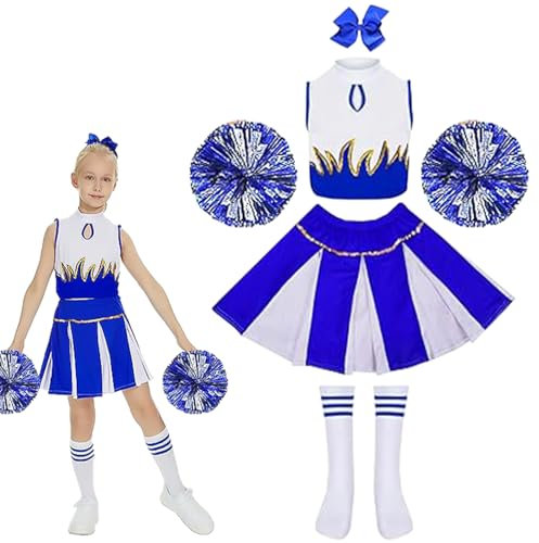 Cheerleading Kleid, Cheerleader Karneval Kostüm Kinder, Mädchen Cheerleading Kostüm, Kinder Cheer Kostüm Outfit, Kinderkostüm Cheerleader, Mädchen Cheerleading Kleid,für Fasching Party Kostüm（160）