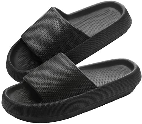 Badeschuhe Damen Herren Badelatschen Badeschlappen Wolke Schlappen Latschen Weich Hausschlappen Wolkenschuhe Rutschfeste Hausschuhe Cozislides Original hauslatschen Sommer Pantoletten Schwarz 38 39