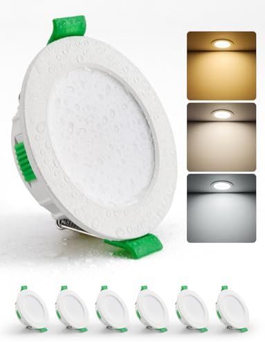 HOMEOW Spots de Plafond Extra Plat 4W, Trou 55mm - 68mm Spot LED Encastrable Salle de Bain, Blanc Chaud 2700K Neutre 4000K Froid 6000K Reglable, IP44 Etanche, Lot de 6