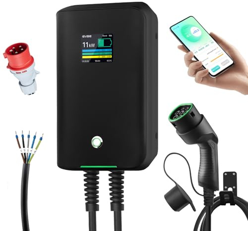 Borne de Recharge ev wallbox 11KW, Hardwire Or Prise 16A CEE triphasée, 7,5 m, Convient à Tous Les ev de Type 2 compatibles avec Une Alimentation triphasée, tels Que Les modèles E-308 et GLB.