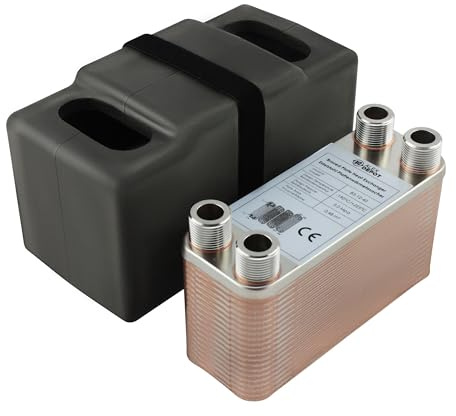 Rostfritt stål plattvärmeväxlare B3-12-40 med isolering – 4 x 3/4 tums anslutning, max. 80 kW för uppvärmning, sol, värmepump