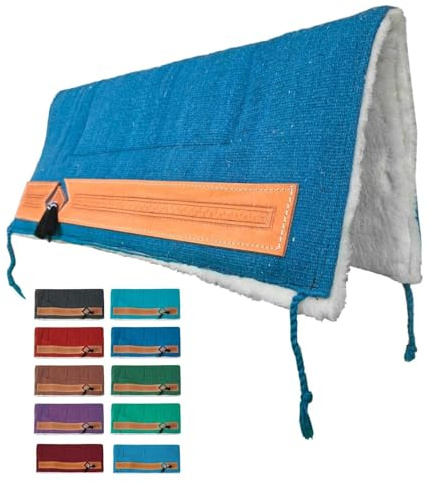 NETPROSHOP Western Pad Sattelunterlage mit weichem Webfell und Lederverzierung Full, Farbe:Hellblau
