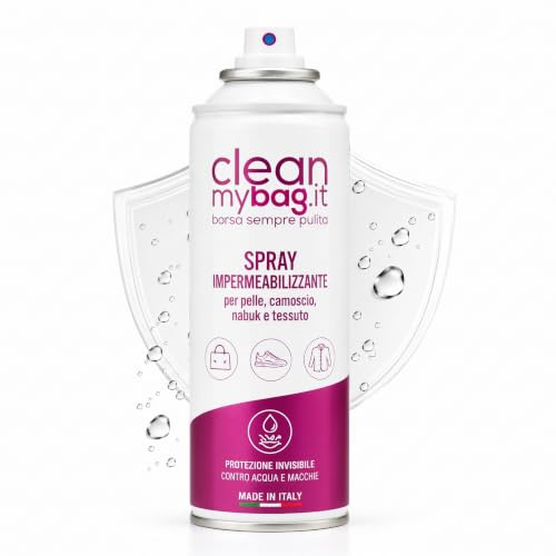 Clean My Bag Spray Impermeabilizzante per Scarpe, Borse e Sneakers | Protezione Invisibile per Pelle, Camoscio, Nabuk e Tessuto | Protettivo Antimacchia e Idrorepellente | Made in Italy | Impermeabilizzante per borse e scarpe in pelle, camoscio e tessuti