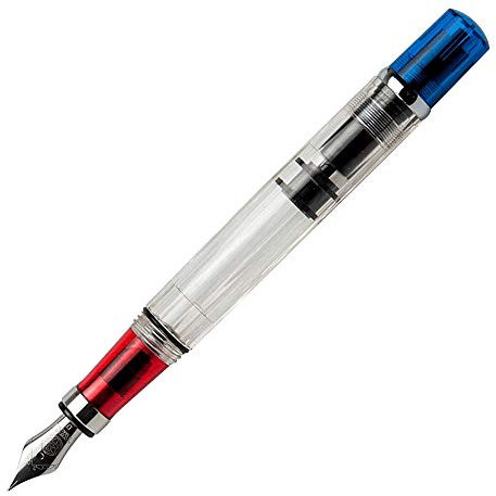 Twsbi Diamond 580 RBT Füllfederhalter, Durchsichtig, Blau / Rot - EF
