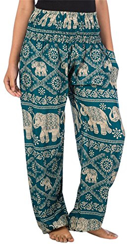 Lofbaz Harem Pants for Women Yoga Boho Hippie Clothing Palazzo Bohemian Beach Trousers Maternity Pajama Indian Gypsy Travel Clothes - Elephant 1 Teal Green XXL