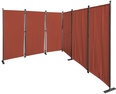 QUICK STAR Paravent 6 Teilig 340x165cm Rotorange - Garten & Balkon Sichtschutz Stellwand Innen & Außen - Raumteiler Trennwand Faltbar Blickdicht & Wetterfest