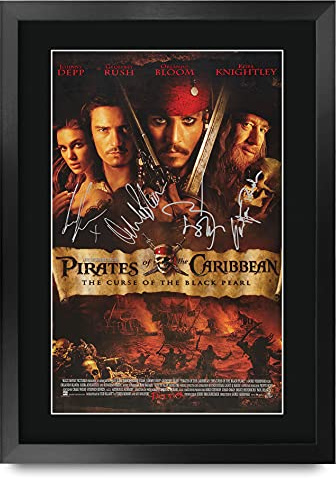 HWC Trading A3 FR Pirates Of The Caribbean - The Curse Of The Black Pearl Movie Poster The Cast Signed Gift FRAMED A3 Printed Autograph Film Gifts Print Photo Picture Display