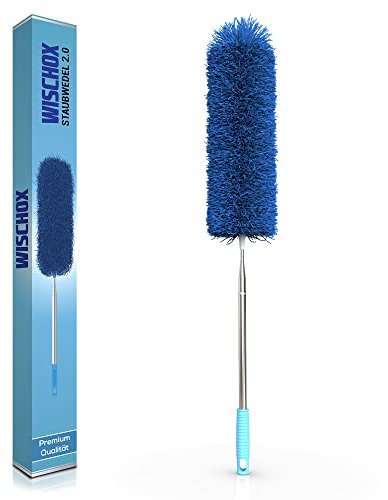WISCHOX Asta Telescopica per Spolverare in Microfibra Lavabile | Asta Telescopica Extra Lunga 40-280 cm | Rimuovi Ragnatele e Cattura Polvere Estensibile | Accessori Casa Divano Scopa
