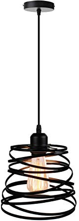 iDEGU Lámpara Colgante Moderna Creativa Lámpara de Techo Interior Retro Diseño Espiral en Cascada de Metal Vintage Luz Colgante para Dormitorio Cocina Salón Comedor (20cm, Negro)