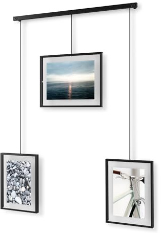 Umbra Exhibit Foto Collage Bilderrahmen – Flexibles Bilderrahmen-Set zur Horizontalen und Diagonalen Anbringung für 3 Photos, Kunstdrucke, Bilder, 10x15 und 13x18 cm, Schwarz