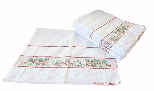 Strofinacci Canovacci Natale Set 6 Pezzi 100% Cotone Misura Cm 50x70 Tela Aida Ricamo Hobby Cucito Prodotto Italiano (Pungitopo e Paesaggio)