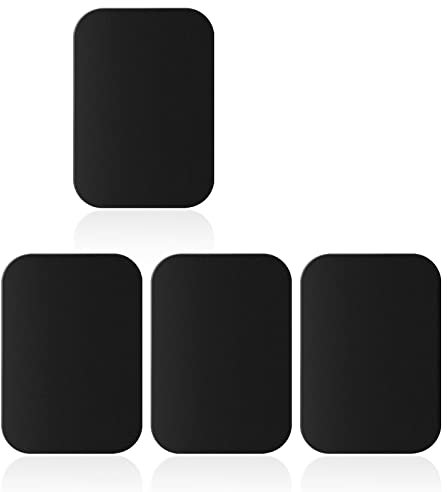 Rouclo Juego de 4 Placas de Metal Autoadhesivas con Adhesivo para el Coche, Placas de Metal Muy Finas para teléfono móvil y Tablet (Negro-Rectángulos)