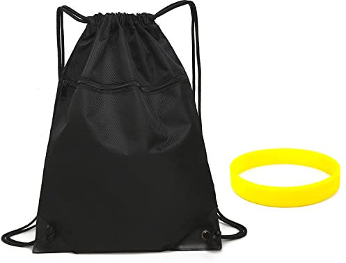 ZWZNBL Sac à Dos Noir avec Cordon de Serrage - Sport Unisexe Étanche pour Homme et Femme avec Bracelet Lumineux Jaune