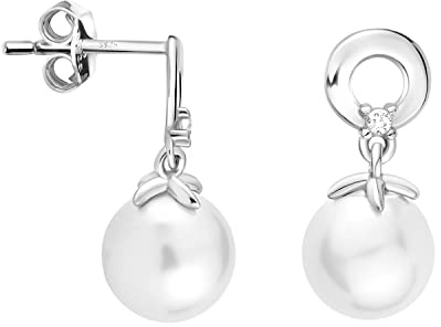 SOFIA MILANI - Damen Ohrringe 925 Silber - mit Zirkonia Steinen - Kreis Perlen Ohrhänger