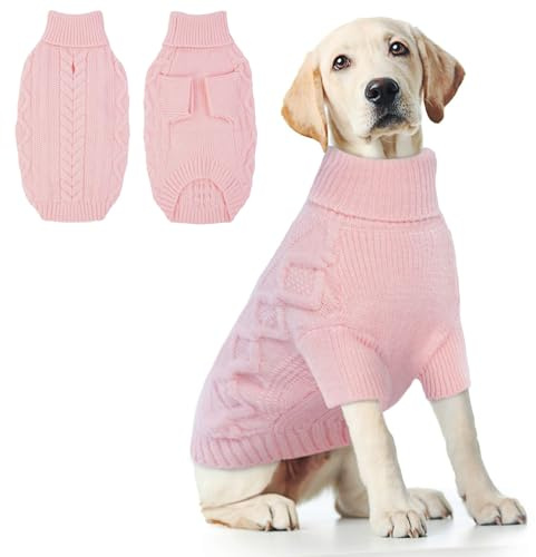 Hjumarayan Hundepullover Winter – Warmer Strick Hundepulli für kalte Tage gegen Kälte & Wind, Bequeme Hundekleidung mit Geschirröffnung für kleine, mittlere & große Hunde (Rosa XL)