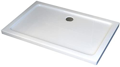 BERNSTEIN Duschtasse 90x140 cm, Flache Bauhöhe, Duschwanne aus Sanitäracryl, Rechteckiges Duschbecken mit Gefälle, Acryl-Duschwanne komplett inkl. Ablaufgarnitur