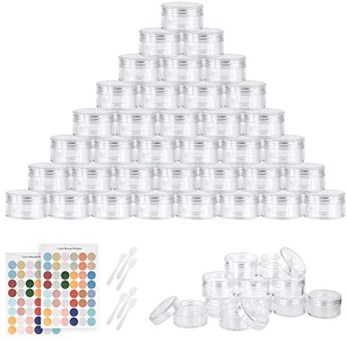 Flintronic 64PCS Cosméticos Envase, Contenedores de Plástico, Cosmética Tarro Vacío Crema de Viaje, 5g/5ml, con Pegatina y 6PCS Cuchara Pequeña, Para Cosméticos/Crema/Gel/Pasta/Perlas-Rosa Claro Tapa