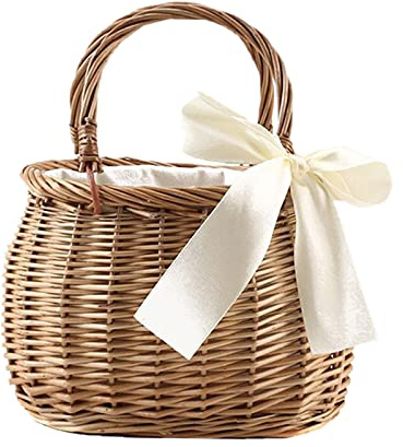 misppro Bolso de mimbre tejido a mano para mujer, grande, para verano, playa, doble asa, ovalado