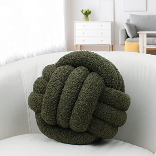 IIQI Knotenkissen, Kugelförmige Kissen Imitation Lamm Daunen Mehrere Größen Knotenkissenball weiches handgewebtes Sofakissen, verwendet für Wohndekoration (Army Green 22,35 cm)