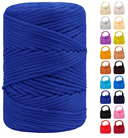 LEREATI Polyester Garn 3mm x 170m, Makramee Garn 3mm Geflochten Makramee Schnur Bunt, Macrame Cord 3mm Farbig für Geschenk, Häkeltasche, Umhängetasche, Platzteller, Wohndekorationen (Königsblau)