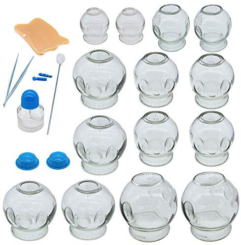 14 Piece Glass Cupping Therapy Set, Thick Glass Cupping Therapy Set for Professionals, Traditional Chinese Cupping Tools