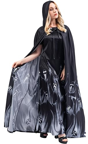 Chitomars Halloween Disfraz Mujer, Fantasma Capa con Capucha y Vestido Cosplay Capa de Vampiro o Bruja Halloween Carnaval Mascarada Fiesta Adulto Disfraz (XL)