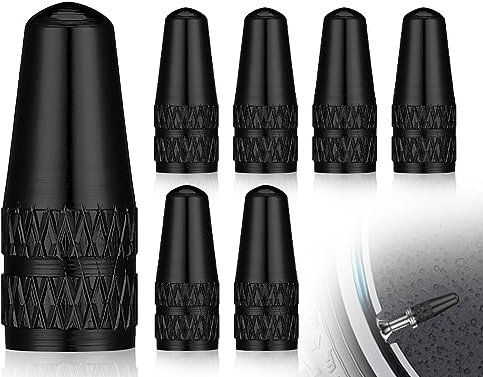 KAPSING 6 Pezzi Tappi per Valvole Neri per Bicicletta Tappi per Valvole in Alluminio per Biciclette Cappucci Antipolvere Compatibili con Tappi per Valvole Aria Pneumatici per Biciclette Presta
