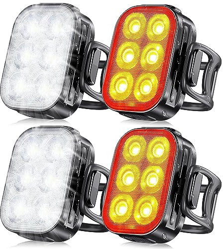 Glangeh Bike Lights Ultra Slim, Rechargeable Bicycle Lights Front and Rear, 4+6 Modes Bike Light, Waterproof IP65 Cycle Lights for Road Safety, 1.5 Hrs Fast Charging Bikes Cycling Headlights 2 Set