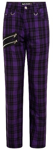 Ro Rox Pantalones de Cuadros Tartán Unisex EMO Punk Gótico Cónico, Morado, 30W