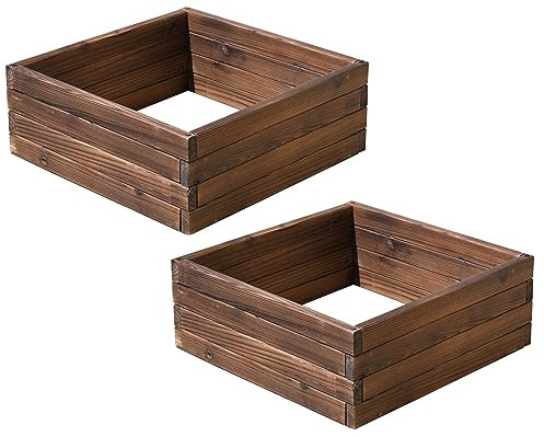 Wooden Raised Garden Planter Treated Fir Wood Outdoor Flower Trough Herb Vegetable Bed in 3 Sizes Bottomless Assembly Required Twin Pack (2 x Small 60x60cm)