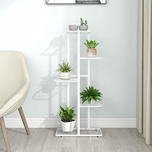 Homgoday Blumenständer 5-Etagen Blumenregal Pflanzenständer Pflanzenregal Blumenbank Blumentreppe Pflanzentreppe Standregal für Wohnzimmer Garten Balkon 43x22x98 cm Weiß Metall