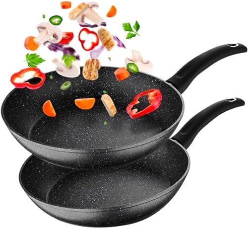 Avilia Set di Padelle Antiaderenti da 22 e 26 cm con Fondo ad Induzione - Cucina Salutare su Tutti i Piani di Cottura, in Alluminio Riciclato, Manico in Bachelite, Performance e Sicurezza