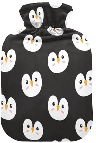 Wärmflasche mit Bezug, skandinavischer Doodle-Pinguin, weich, warm, für Winter, Bett, Hand, Hals und Schultern, 2 l