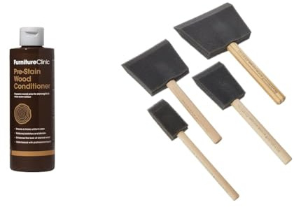 Furniture Clinic Pre-Stain Wood Conditioner - Water-Based - Indoor and Outdoor Use & Rustins Poly Foam Brushes - Professional Grade Paint Applicators for Smooth Finishes