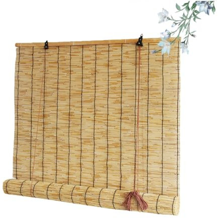 DZHTUF Bambus-Rollos für draußen - wetterfeste Schilfrohr-Rollos für Küchenfenster, 45-165cm Breite, Verdunkelungsrollos, bohrfreie Rollos mit Klebehaken,Natural-B