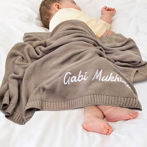 TICBIK Manta Bebe Personalizada Recien Nacido Bordadas Nombre,Carritos Mantas Y Sábanas Regalo Verano Algodon Personalizado Bebe