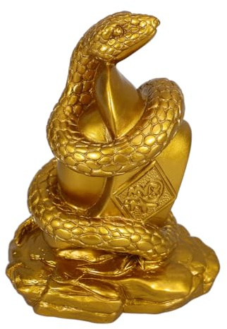 Luxshiny Schlangenfigur Goldenes Harz Schlangendekoration Jahr Der Schlangenstatue Chinesisches Tierkreiszeichen Feng-Shui-Skulptur Heimdekoration