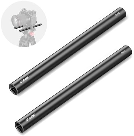 NEEWER 15mm Rod (2 Pack, 8 / 20cm Long, Black, Aluminum Alloy), Compatible with 15mm LWS System, M12x1.5 Connector, For Camera, Matte Box, Follow Focus, Battery Plate