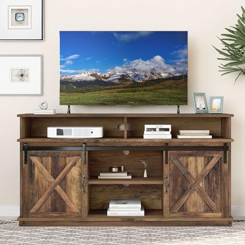 NIUAWASA Grand meuble TV, buffet, centre de divertissement avec 2 portes coulissantes classiques et étagère réglable, meuble d'appoint pour salon, salle à manger, 148 x 40 x 78 cm