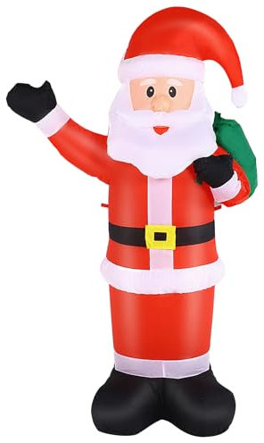 OHMG Weihnachtsdekoration Weihnachtsmann aufblasbar, 150cm Aufgeblasene Weihnachtsmann-Hofdekoration mit LED-Leuchten und eingebauten 3 Taschen für Gartenparty-Innen- und Außendekoration