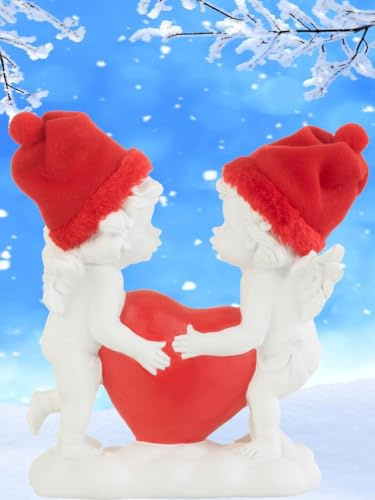 Pommerntraum ® | Dekorationsfigur Sammlerfigur Weihnachtsengel Glücksengel Schutzengel Engel Engelfigur mit rotem Herz und roter Mütze