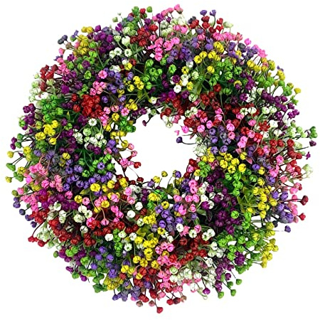 Schleierkraut Türkranz Ganzjährig Außen Deko Personalisiert Künstlicher Blumenkranz Deko für Haustür Außen Türkranz Modern Deko zum Aufhängen Bauernhaus Willkommens Girlande Herbstdeko Adventskranz
