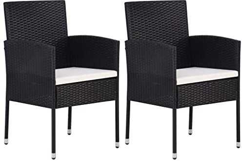 Sufrk Gartenstühle mit Kissen GartenstüHle Gartensessel Outdoor Garten StüHle Terassenstuhl in Cremeweiß 2 STK. Schwarz Polyrattan - 318704