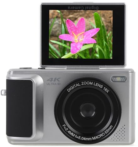 Cámara Digital 4K para Fotografía, Cámara de Vlogging de 64 MP con Enfoque Automático con Pantalla Abatible de 180°, Antivibración, Cámara Digital sin Espejo con Zoom de 16x para