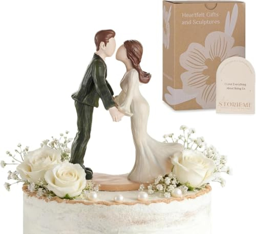 Storieme Bride and Groom Cake Topper: Couple Kiss Figurine Gift for Wedding