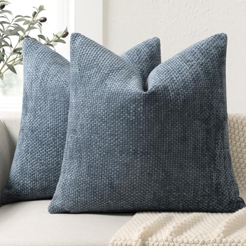 ZWJD Kissenbezug 40x40 2er Set Chenille Kissenbezüge Sofakissen Kissenhüllen Jeans Blau Dekokissen Weiche Sofakissenbezug für Couch, Bett und Wohnzimmer Heimdekoration Luxus Zierkissenbezüge