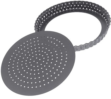 FELTECHELECTR Non-Stick Perforated Pizza Pan 8 Inch Round Carbon Steel Baking Tray with Removable Bottom for Homemade Pizza and Oven Baking