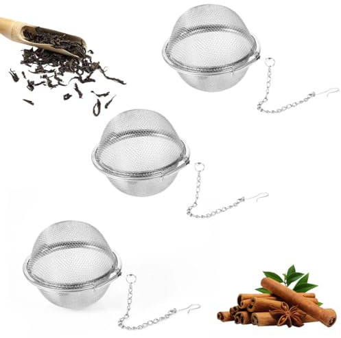 3 Piezas Bolas Infusor Bolas de Infusor de Colador de Té, Coladores de Té de Acero Inoxidable, Ø 4,5 cm, con Gancho de Cadena Extendido y Malla Extrafina, Colador de Té para Té Suelto